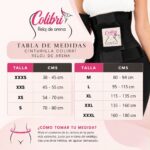 Tabla de medidas oficial de la cinturilla Colibrí reloj de arena, por cintura en centímetros